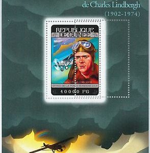 1274 GUINEA - ERROR, 2014 MISSPERF SHEET: CHARLES LINDBERGH, AVIATION, AIRPLANES