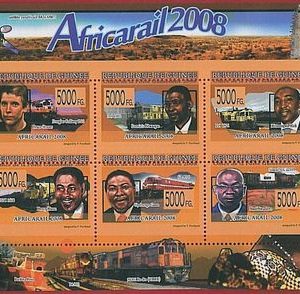 FRENCH GUINEA - ERROR, 2008 MISPERF SHEET: TRAINS, AfricaRail, Communication