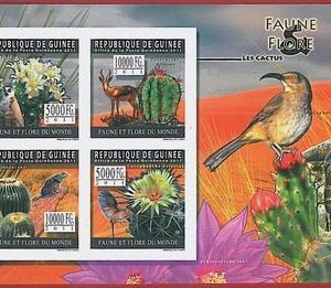 FRENCH GUINEA - ERROR, 2011 IMPERF SHEET: CACTUS, PLANTS, BIRDS, Flora & Fauna