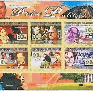 FRENCH GUINEA - ERROR, 2008 MISPERF SHEET: Pulitzer Prize, M Monroe, M Kundera