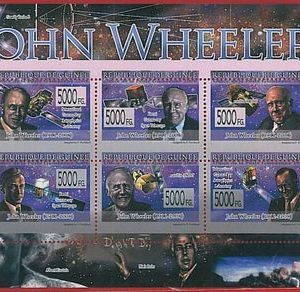 FRENCH GUINEA - ERROR, 2008 MISPERF SHEET: SPACE, J Wheeler, Einstein, Satellite