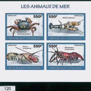 TOGO - ERROR, 2010 IMPERF SHEET: Crustaceous, Fauna, Nature, Marine life