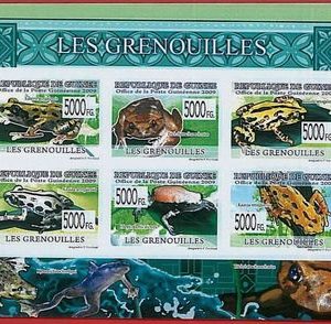 FRENCH GUINEA - ERROR, 2009 IMPERF SHEET: FROGS, Reptiles, Marine Life, Animals