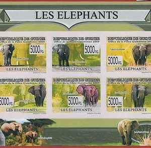 FRENCH GUINEA - ERROR, 2009 IMPERF SHEET: ELEPHANTS, Wild Animals