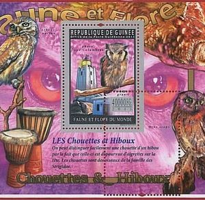 FRENCH GUINEA - ERROR, 2011 MISPERF SHEET: BIRDS, OWLS, Flora & Fauna