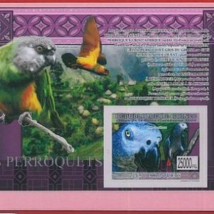 FRENCH GUINEA - ERROR, 2009 IMPERF SHEET: BIRDS, PARROTS, Animals