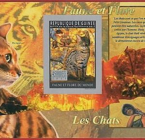 FRENCH GUINEA - ERROR, 2011 IMPERF SHEET: CATS, Animals, Fauna and Flora