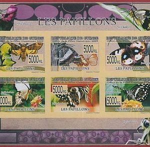 FRENCH GUINEA - ERROR, 2009 IMPERF SHEET: BUTTERFLIES, Insects, Animals