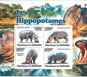 BURUNDI - ERROR, 2011 MISSPERF SHEET: HIPPOPOTAMUS, HIPPOS, ANIMALS