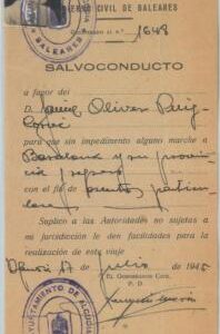 79295 - SPAIN -  VINTAGE DOCUMENT - Laissez-passer SALVOCONDUCTO Baleares 1945