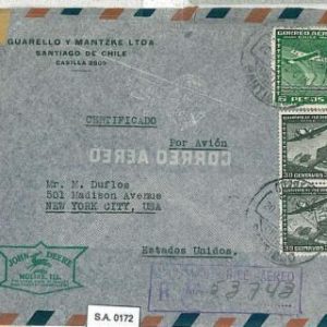 SA0172 - CHILE  - POSTAL HISTORY - CENSORED Registered AIRMAIL COVER to USA 1942