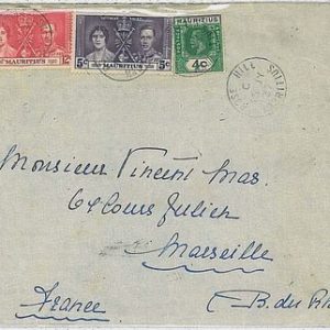 POSTAL HISTORY cover  - MAURITIUS 1937 : ROSE HILL to FRANCE