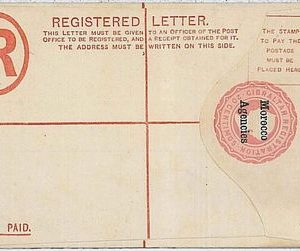 POSTAL STATIONERY - GIBRALTAR overprinted MOROCCO AGENCIES: registered envelope