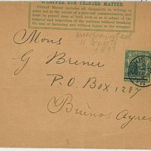 POSTAL HISTORY -  MAURITIUS - OVERPRINTED WRAPPER! to BUENOS AIRES 1898