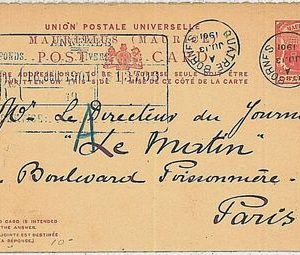 POSTAL HISTORY - registered POSTAL STATIONERY -  MAURITIUS: Quatre Bornes 1901