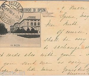 56188G  -- CARTOLINA d'Epoca - LA SPEZIA città:  SALUTI  Via Mazzini 1898