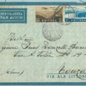 86550 - ERITREA  - Postal History - COVER to ITALY 1938 - Bridge AIRPLANES