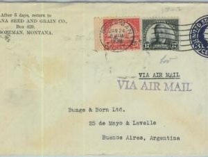 91401  - USA - POSTAL HISTORY -  STATIONERY COVER : BOZEMAN  to  ARGENTINA  1938