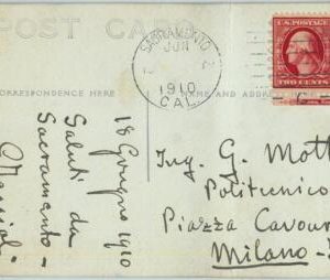 91350 - UNITED STATES USA - POSTAL HISTORY - Postcard: SACRAMENTO to ITALY 1910