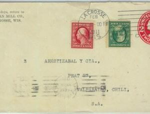 91398 - USA - POSTAL HISTORY -  STATIONERY COVER : La Crosse to  CHILE  1911