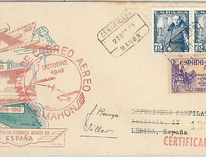 60197 -  SPAIN - POSTAL HISTORY - AVIATION  COVER from MAHON 1949 Edifil M 14