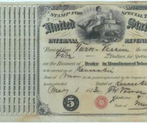 84352 - USA - Special Tax Revenue Receipt for TOBACCO MANUFACTURE Kansas 1873