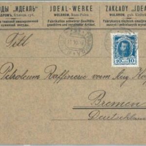70054 - USSR Poland - POSTAL HISTORY - Advertising COVER  from WOLBROM  1910