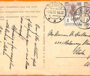 99105 - DENMARK - POSTAL HISTORY -  DOUBLE postmark on POSTCARD to the USA 1937