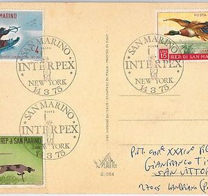 SAN MARINO -  POSTAL HISTORY - stamps on POSTCARD -  HUNTING / DOGS / BIRDS 1975