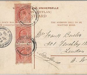 56296 -   CEYLON -  POSTAL HISTORY:  POSTCARD from VEYANGODA 1905
