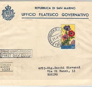 SAN MARINO -  POSTAL HISTORY - Registered  FDC COVER  -  FLOWERS  1967