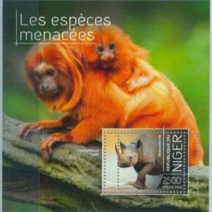 A1365 - NIGER, ERROR, МISPERF stamp sheet: 2013, Monkeys, Rhinoceros, Fauna