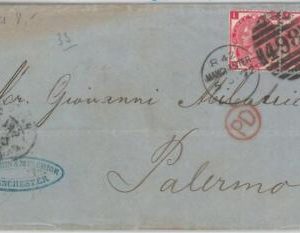50710 GB -  POSTAL HISTORY -  COVER from MANCHESTER to PALERMO Italy 1872