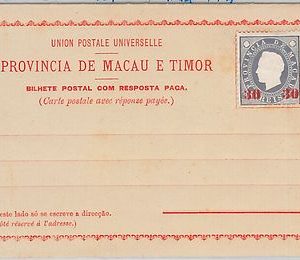 46484  PORTUGAL : MACAU & TIMOR -  POSTAL STATIONERY CARD: H & G # 5a DOUBLE