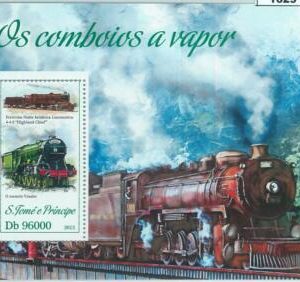 M1629 - S TOME & PRINCIPE, ERROR, 2013, MISPERF SHEET: Steam Locomotives, Trains
