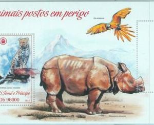 M1631 - S TOME & PRINCIPE, ERROR, 2013 MISPERF SHEET: Rhinoceros, Phanters