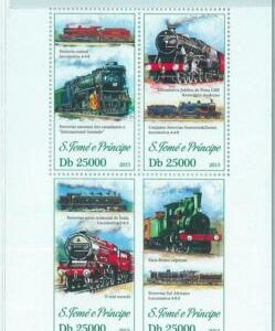 M1628 - S TOME & PRINCIPE, ERROR, 2013, MISPERF SHEET: Steam Locomotives, Trains