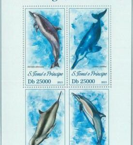 M1626 - S TOME & PRINCIPE, ERROR, 2013, MISPERF SHEET: Dolphins