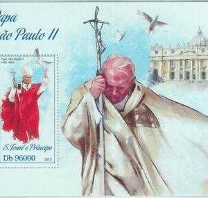M1633 - S TOME & PRINCIPE, ERROR, 2013 MISPERF SHEET: Pope John Paul II, Vatican