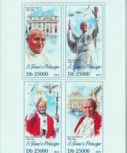 M1634 - S TOME & PRINCIPE, ERROR, 2013 MISPERF SHEET: Pope John Paul II, Vatican