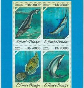 M1652 - S TOME & PRINCIPE, ERROR, 2013, MISPERF SHEET: Fish, Marine Life