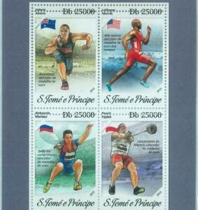 M1650 - S TOME & PRINCIPE, ERROR, 2013, MISPERF SHEET: Athletics, Moscow 2013