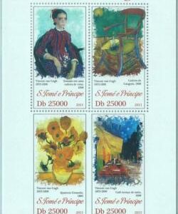 M1638 - S TOME & PRINCIPE, ERROR, 2013, MISPERF SHEET: Vincent Van Gogh, Art