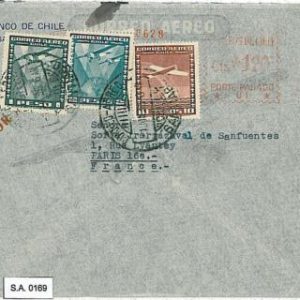 SA0169 - CHILE - POSTAL HISTORY - COVER toFRANCE with MACHINE POSTMARK + STAMPS