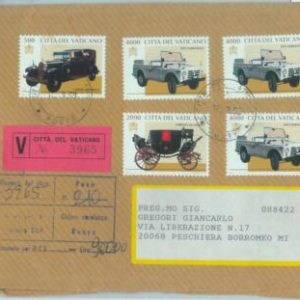 89912 - VATICANO Vatican - Postal History - REGISTERED COVER 1998 AUTO Cars