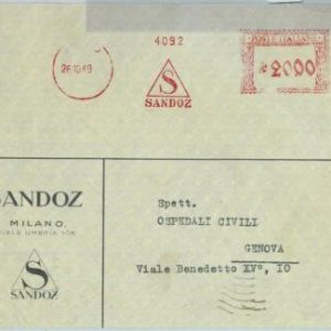 90452 - ITALY - POSTAL HISTORY - Red ADVERTISING Postmark: MEDICINE Sandoz  1949