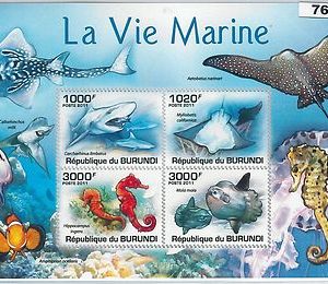 M0766  BURUNDI - ERROR, 2011 MISSPERF SHEET: SHARKS, FISH Shells MARINE LIFE
