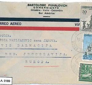 Red Cross - COLOMBIA - POSTAL HISTORY  -  AIRMAIL COVER to YUGOSLAVIA 1954