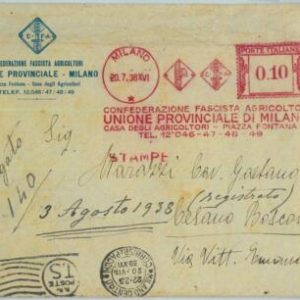 90497 - ITALY - POSTAL HISTORY - Red ADVERTISING Postmark: AGRICOLTURE 1938
