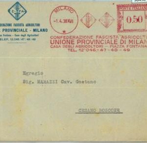 90498 - ITALY - POSTAL HISTORY - Red ADVERTISING Postmark: AGRICOLTURE 1938